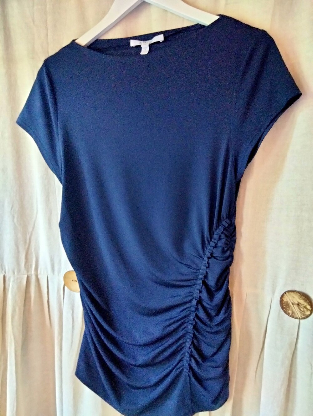 10 Crosby Derek Lam Navy Side-Ruched Short Sleeve Top